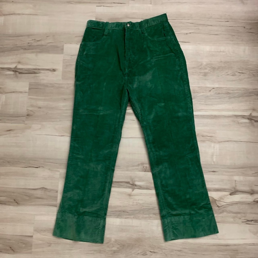 Vintage 60s Green Corduroy Trousers Made in Japan Retro Pants Size 16 28x28